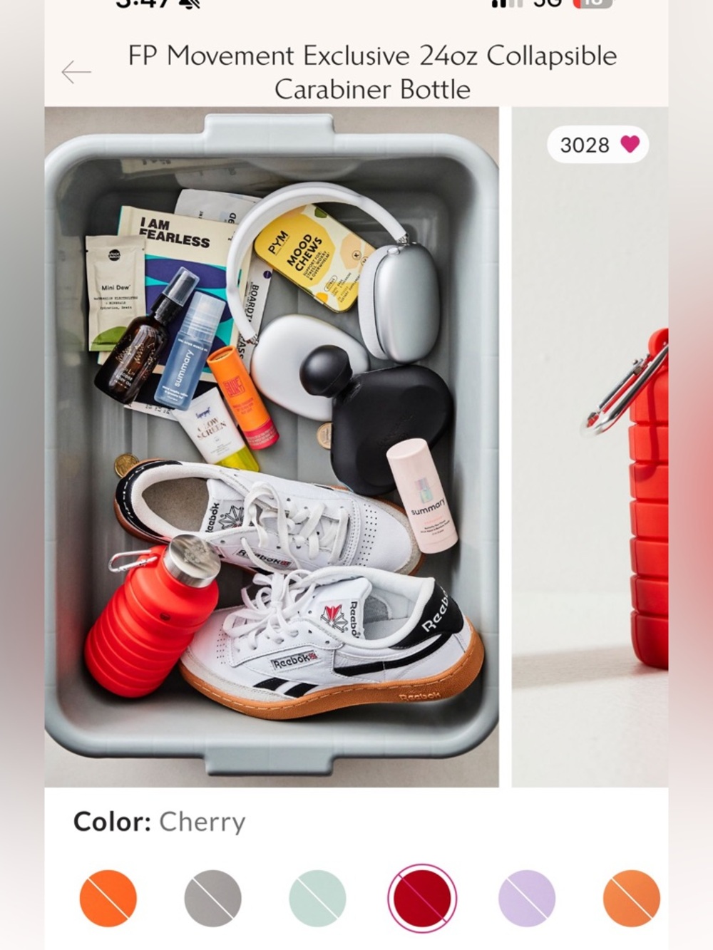 ♥️💖 FP Movement X Mayim Sport Silicone Collapsible Water Bottle & Carabiner NWT - Picture 8 of 10
